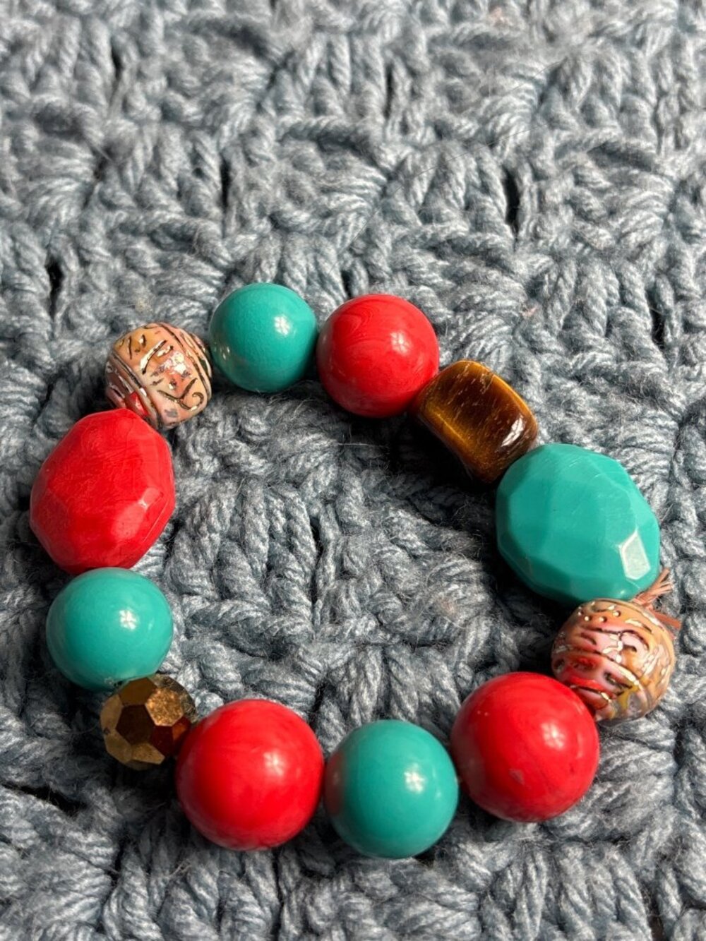 Artisan Beaded Stretchy Bracelet Plastic Glass Tiger's Eye Chunky Unstretched